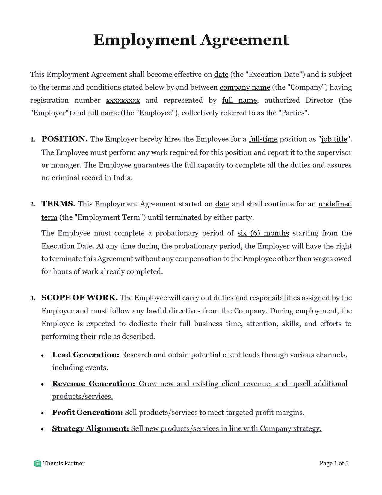 Employment Agreement India 1